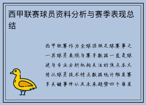 西甲联赛球员资料分析与赛季表现总结