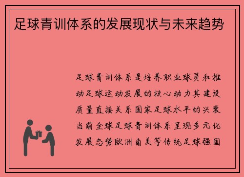 足球青训体系的发展现状与未来趋势
